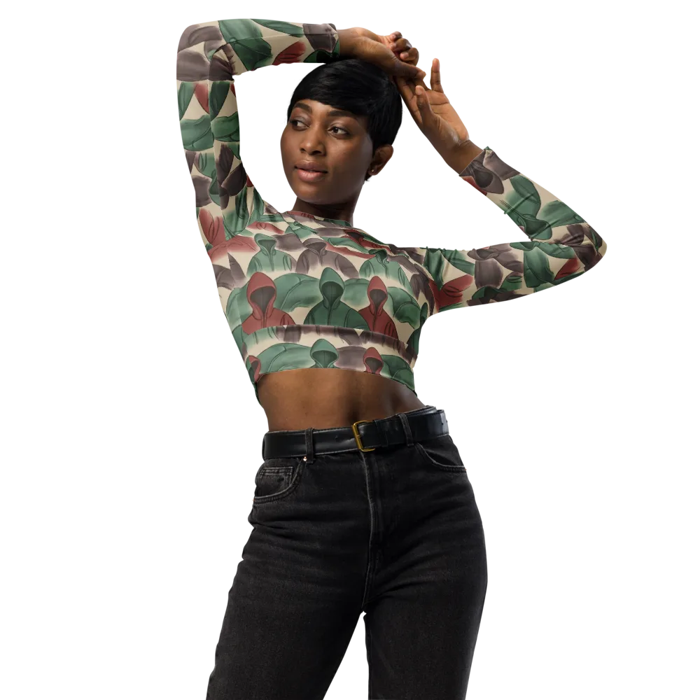 Hooded Rhythm on Long Sleeve Crop Top — Front