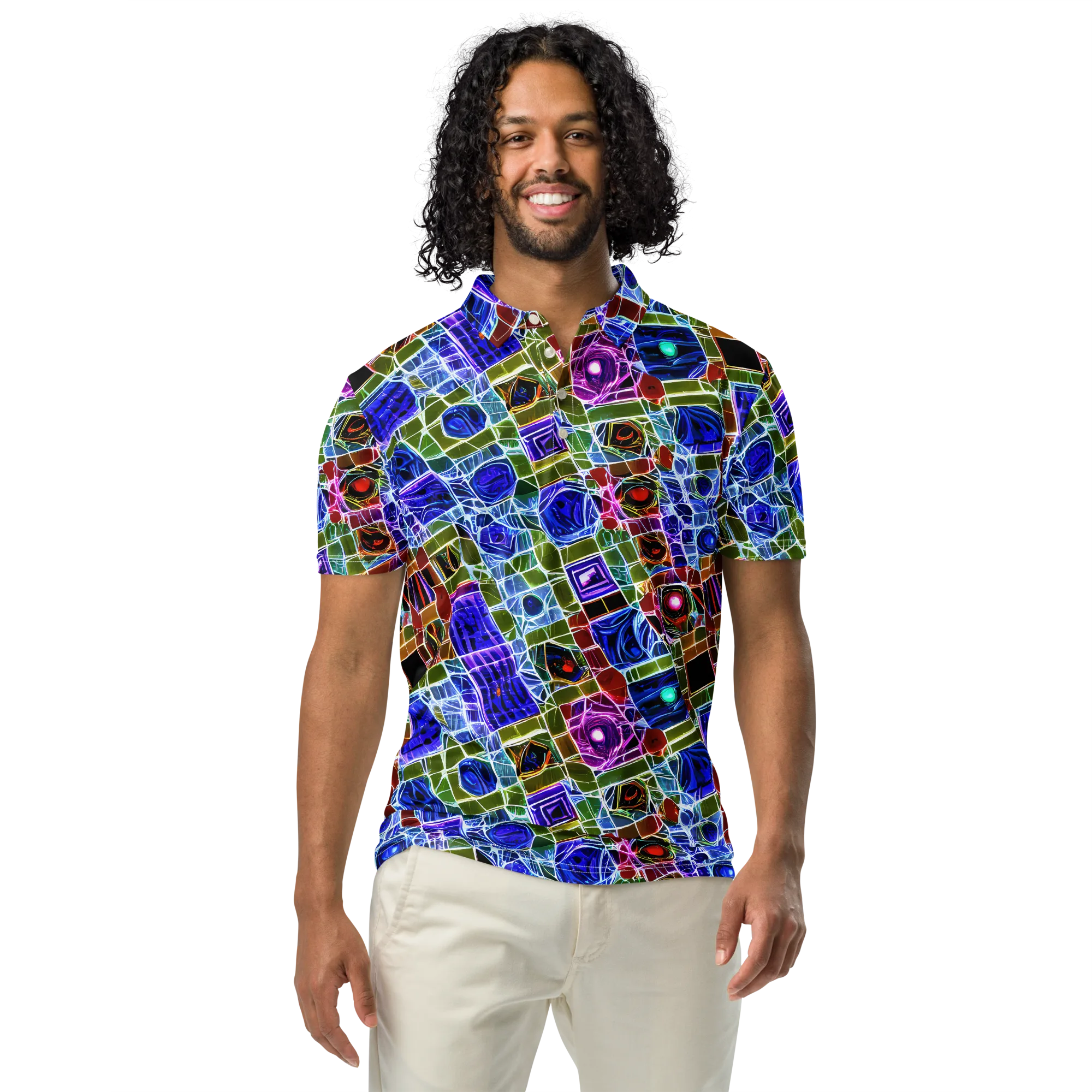 Neon Shardwork on Men's Slim Fit Polo Shirt — Front