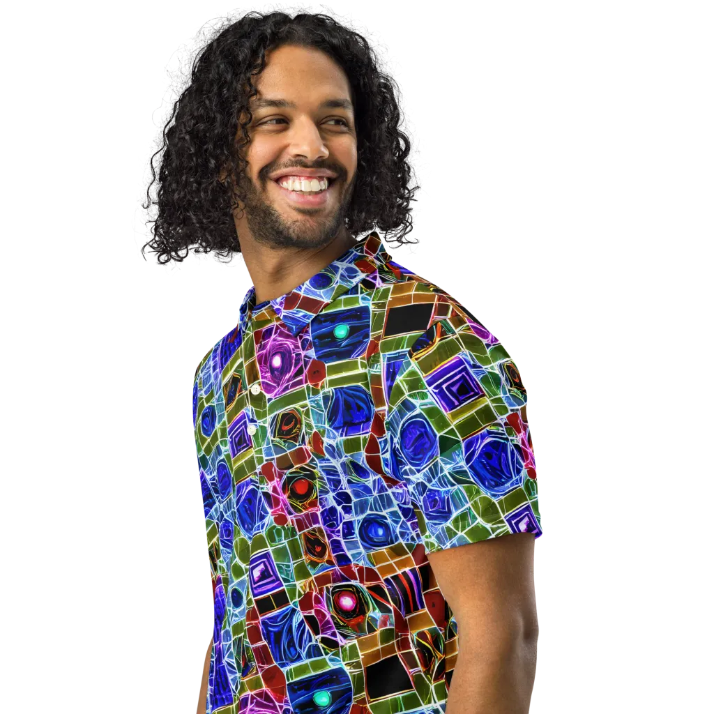 Neon Shardwork on Men's Slim Fit Polo Shirt — Left Front