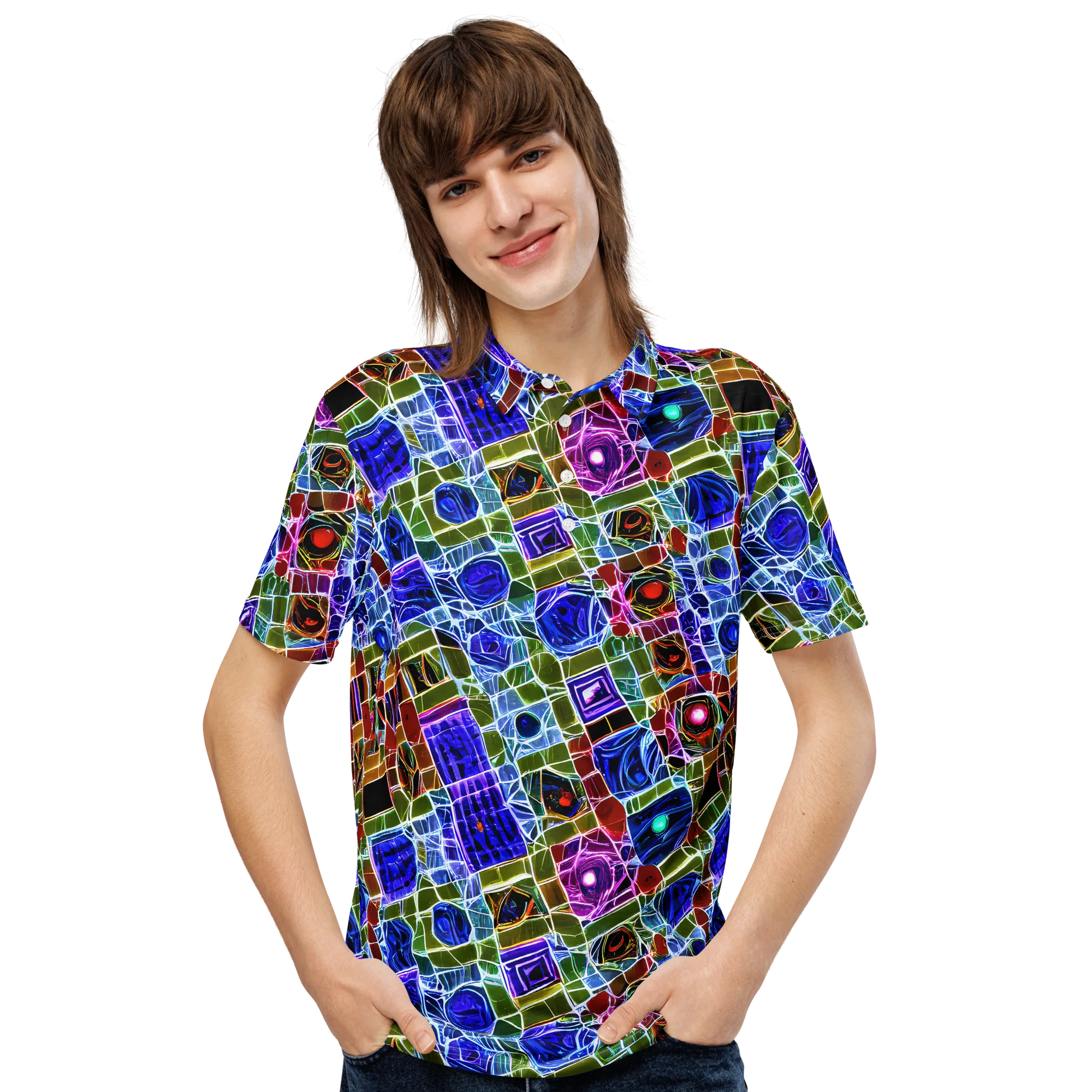 Neon Shardwork on Men's Slim Fit Polo Shirt — Front