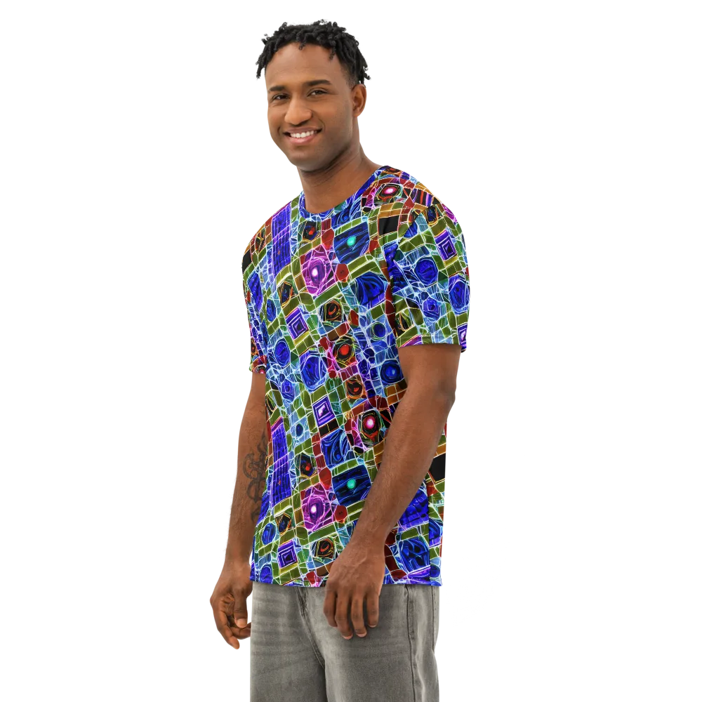 Neon Shardwork on Men's Cotton Crew Neck T-Shirt — Left Front