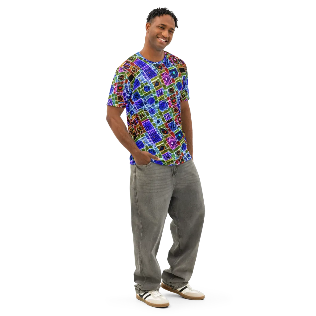 Neon Shardwork on Men's Cotton Crew Neck T-Shirt — Right Front