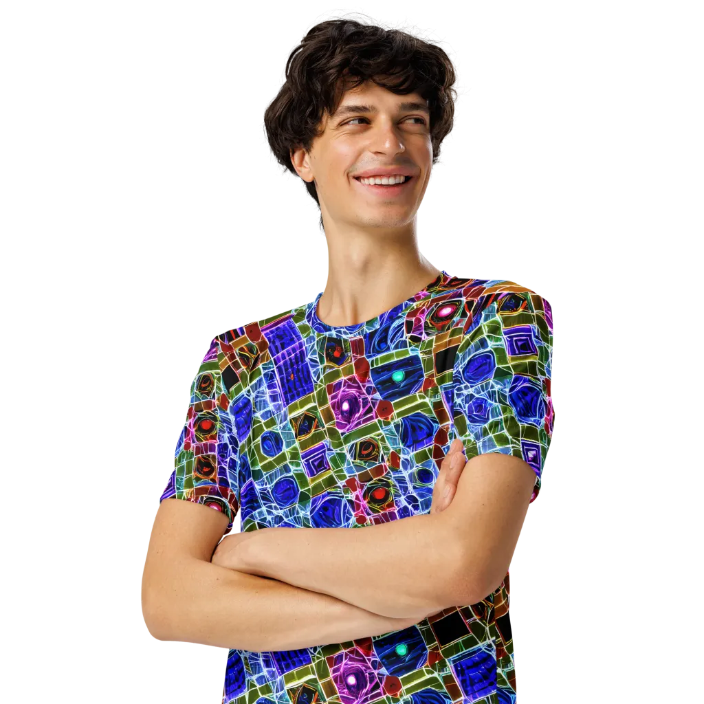 Neon Shardwork on Men's Crew Neck T-Shirt — Left Front