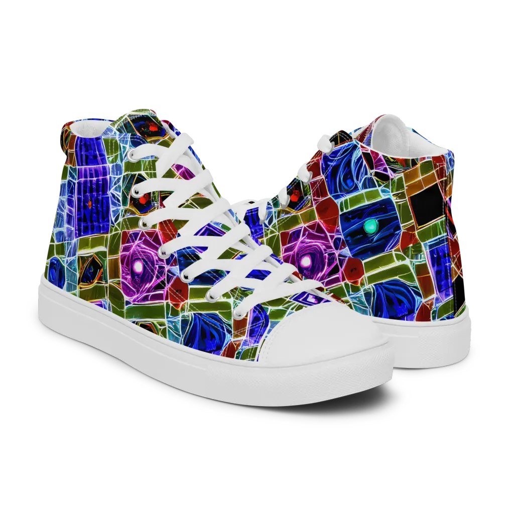 Neon Shardwork on Men's High Top Canvas Shoes — Right