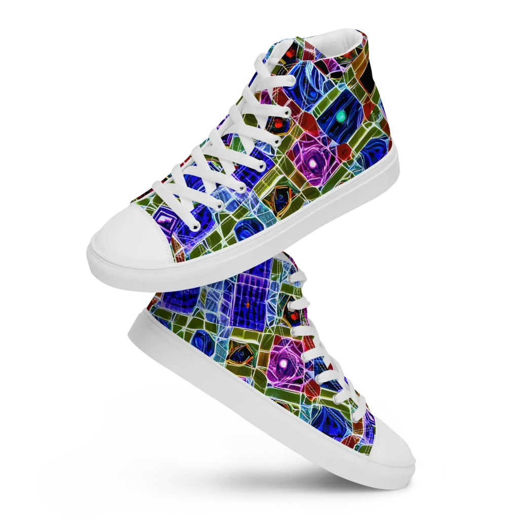 Neon Shardwork on Men's High Top Canvas Shoes — Front
