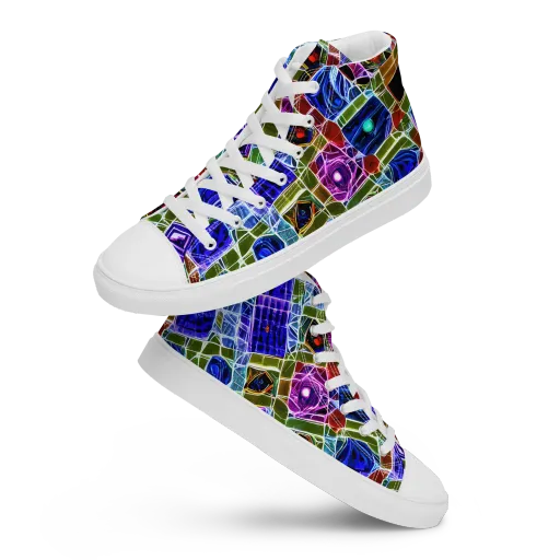 Neon Shardwork on a Men's High Top Canvas Shoes