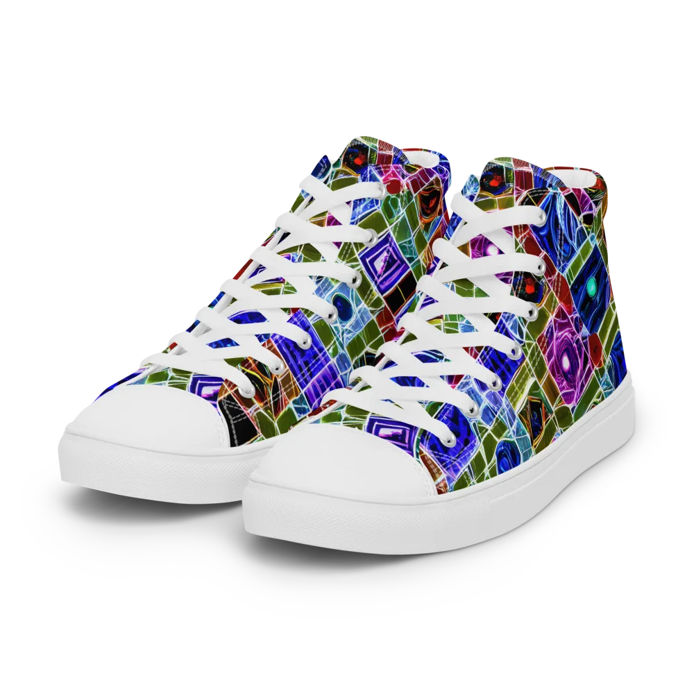 Neon Shardwork on Women's High Top Canvas Shoes — Left Front