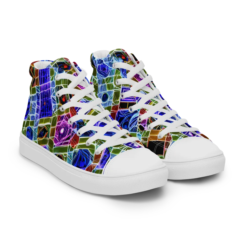 Neon Shardwork on Women's High Top Canvas Shoes — Right Front