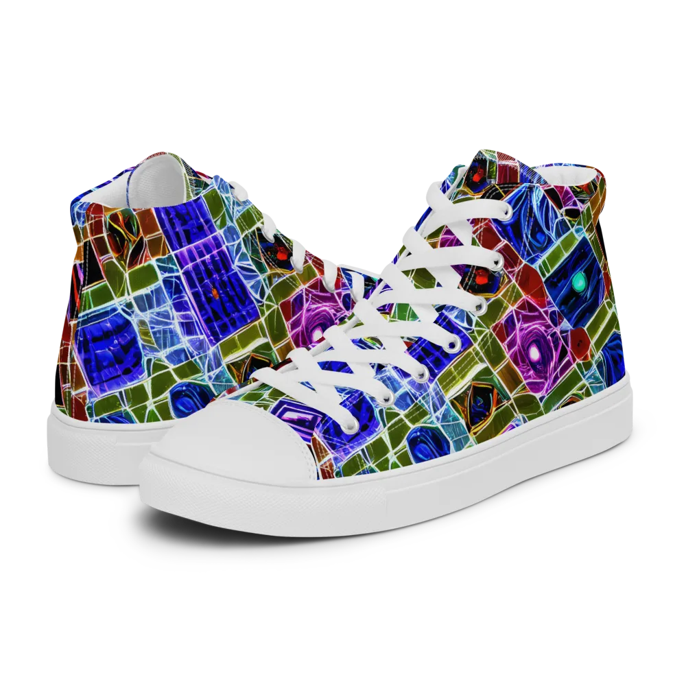 Neon Shardwork on Women's High Top Canvas Shoes — Left