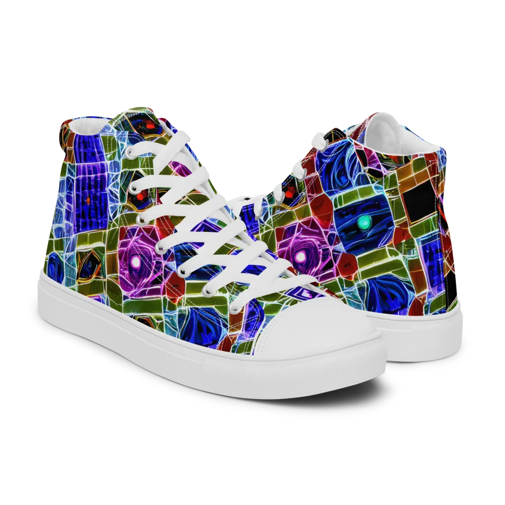 Neon Shardwork on Women's High Top Canvas Shoes — Right