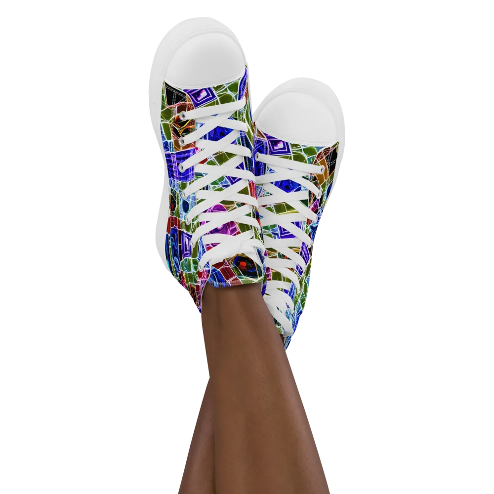 Neon Shardwork on Women's High Top Canvas Shoes — Front