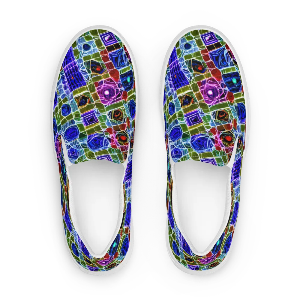 Neon Shardwork on Men's Slip-On Canvas Shoes — Front