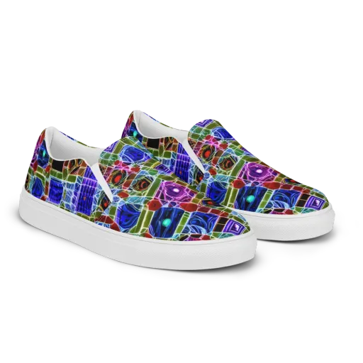 Neon Shardwork on a Men's Slip-On Canvas Shoes