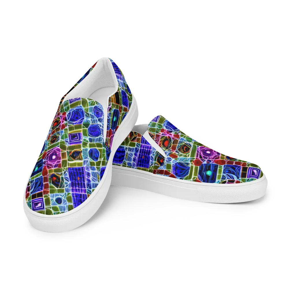 Neon Shardwork on Men's Slip-On Canvas Shoes — Left Front