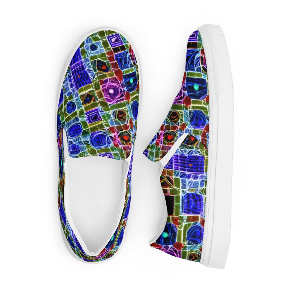 Neon Shardwork on Men's Slip-On Canvas Shoes — Front
