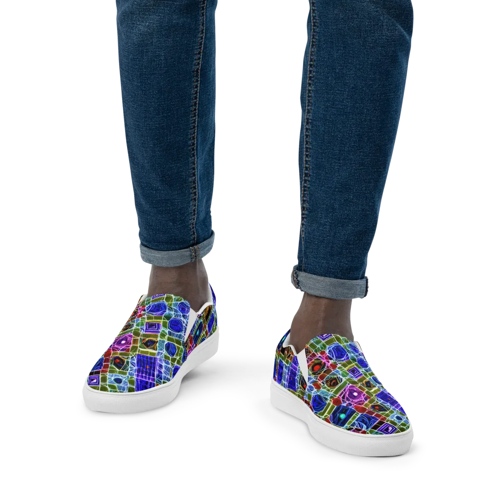 Neon Shardwork on Men's Slip-On Canvas Shoes — Front