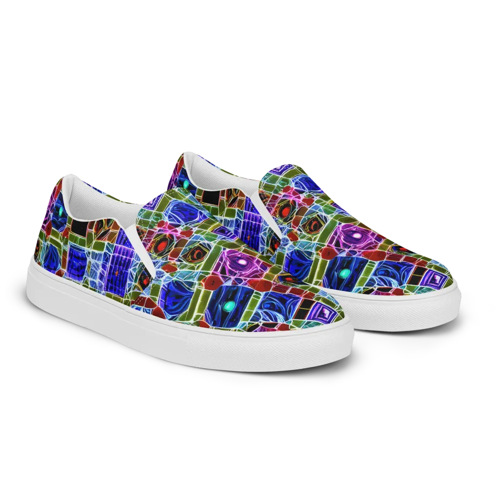 Neon Shardwork on Women's Slip-On Canvas Shoes — Right Front