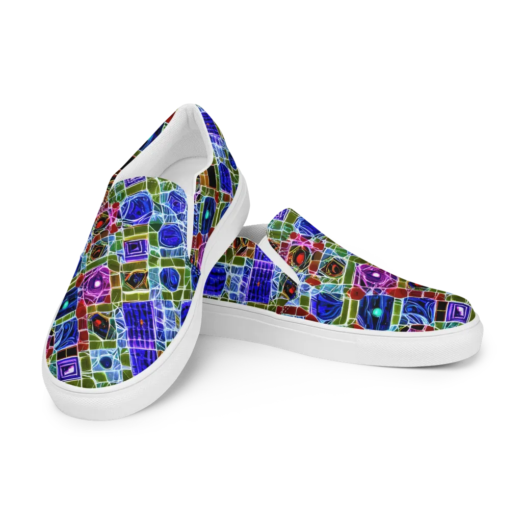 Neon Shardwork on Women's Slip-On Canvas Shoes — Left Front