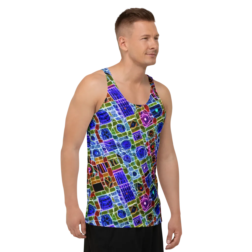 Neon Shardwork on Men's Tank Top — Right Front