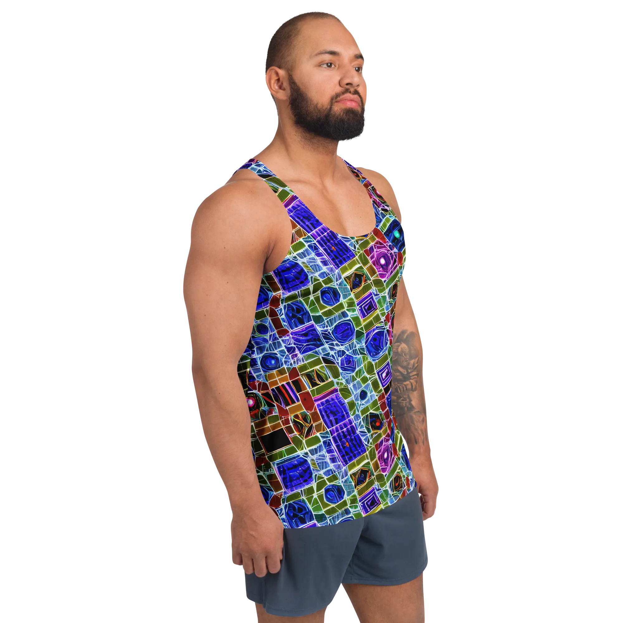 Neon Shardwork on Men's Tank Top — Right Front