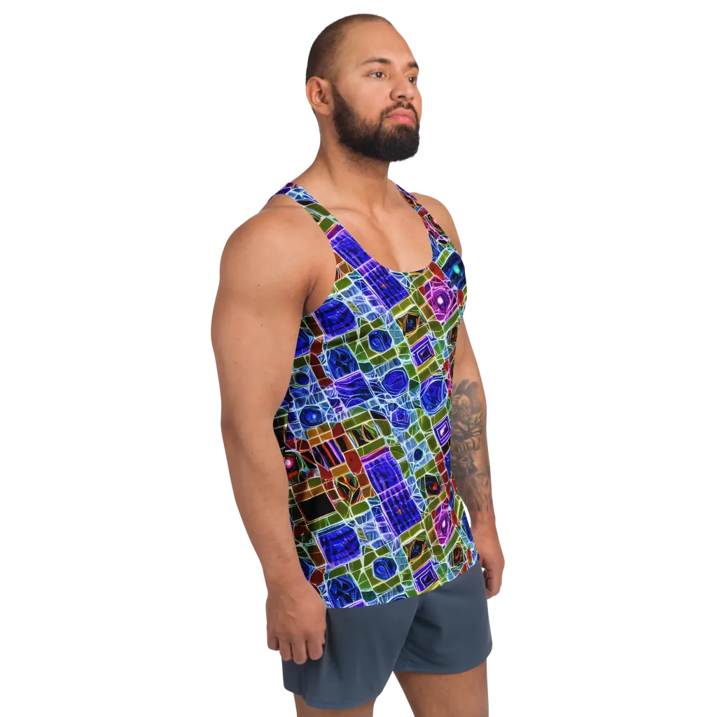 Neon Shardwork on Men's Tank Top — Right Front
