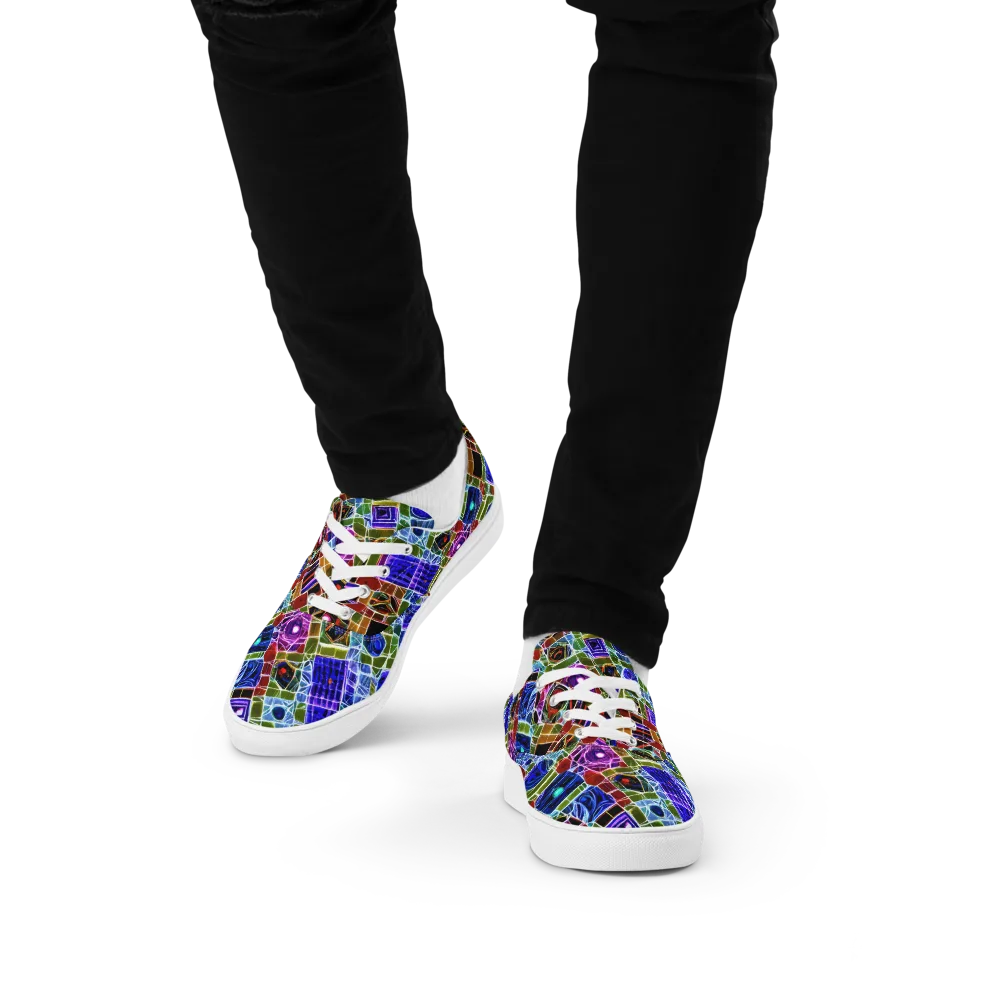 Neon Shardwork on Men's Lace-Up Canvas Shoes — Front