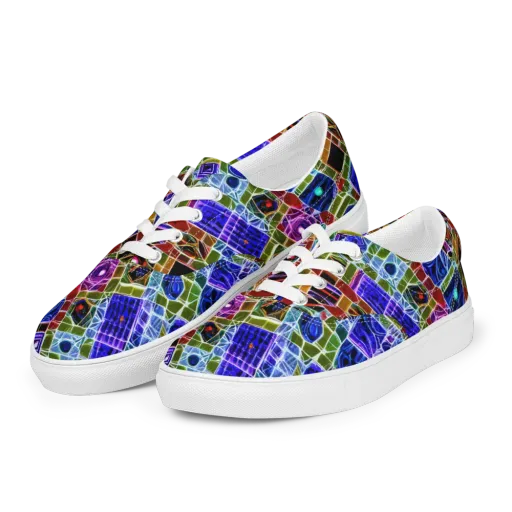 Neon Shardwork on a Men's Lace-Up Canvas Shoes