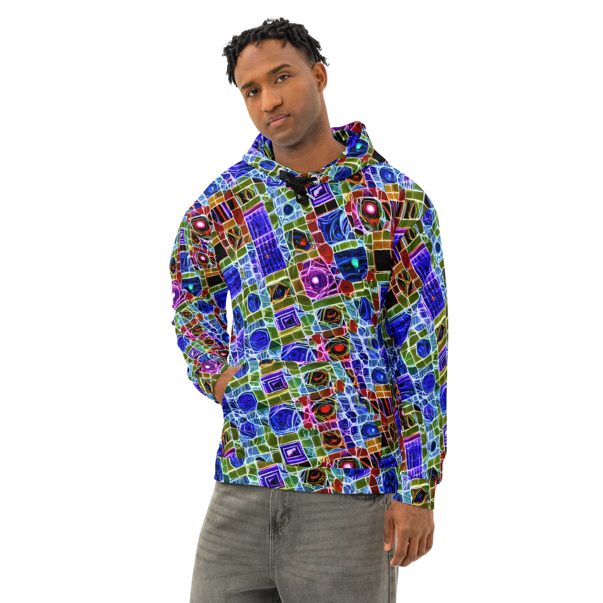 Neon Shardwork on Cotton Hoodie — Left Front