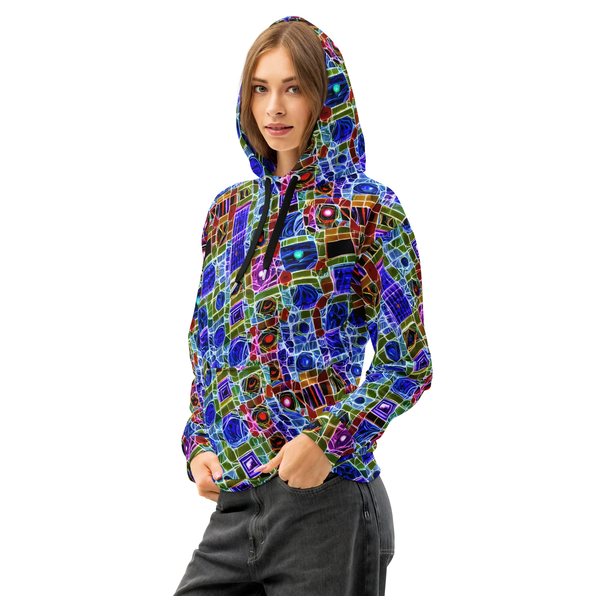 Neon Shardwork on Cotton Hoodie — Left Front