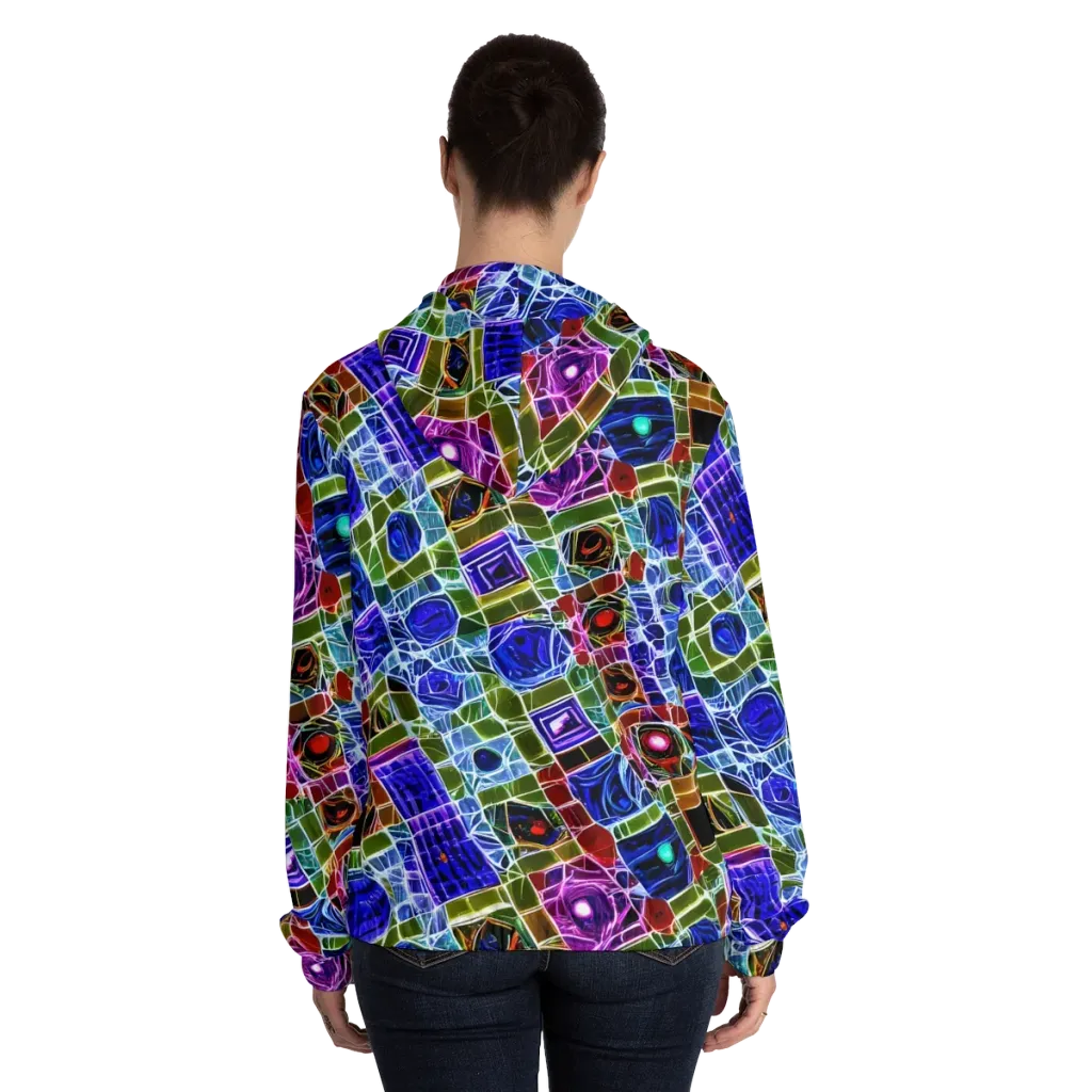 Neon Shardwork on Women's Full-Zip Hoodie — Back On Person