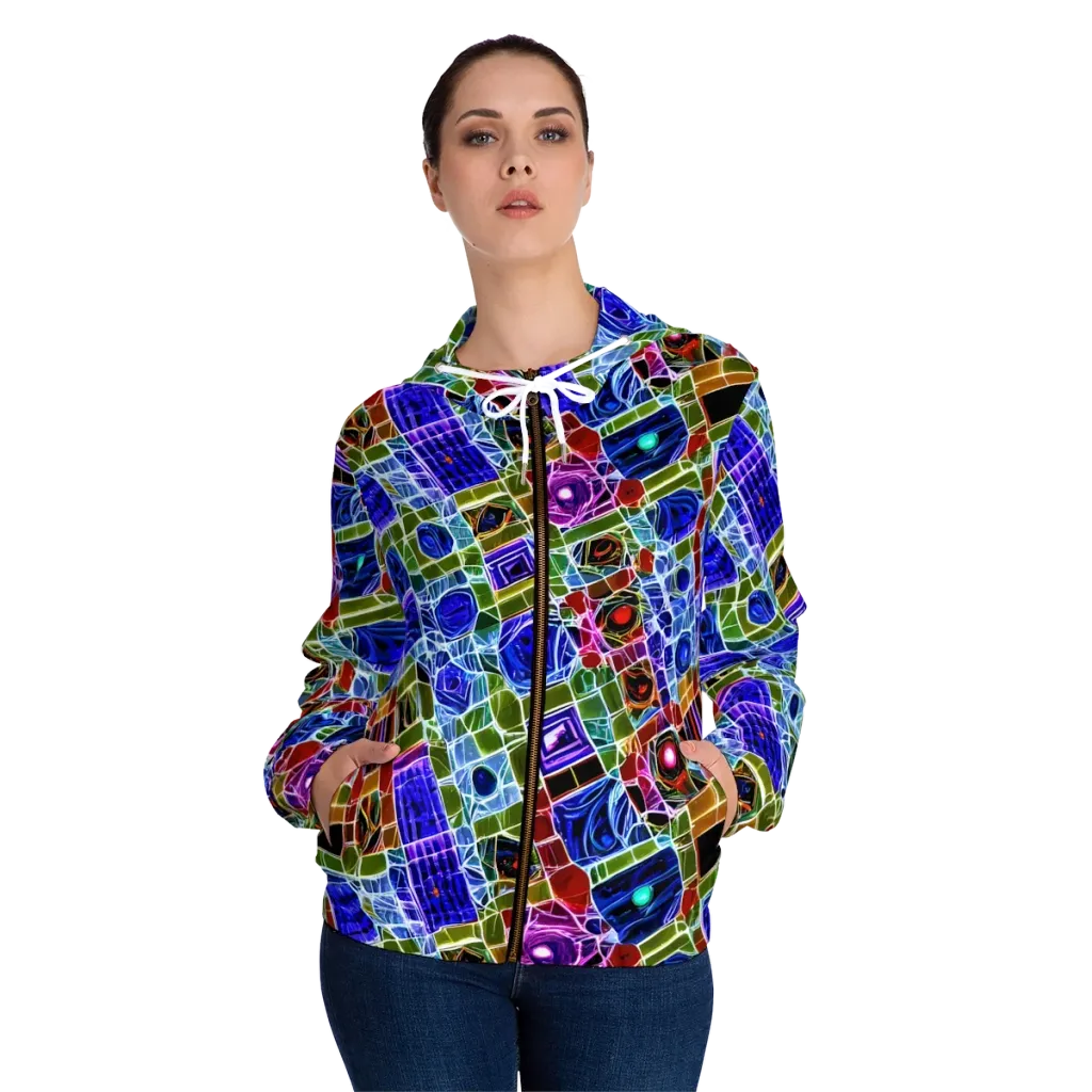 Neon Shardwork on Women's Full-Zip Hoodie — Front On Person