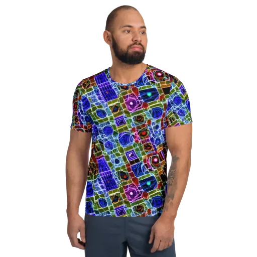 Neon Shardwork on a Men's Athletic T-Shirt