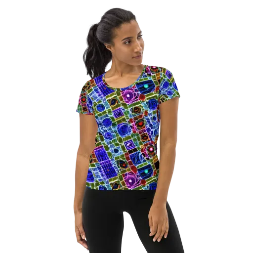 Neon Shardwork on a Women's Athletic T-Shirt