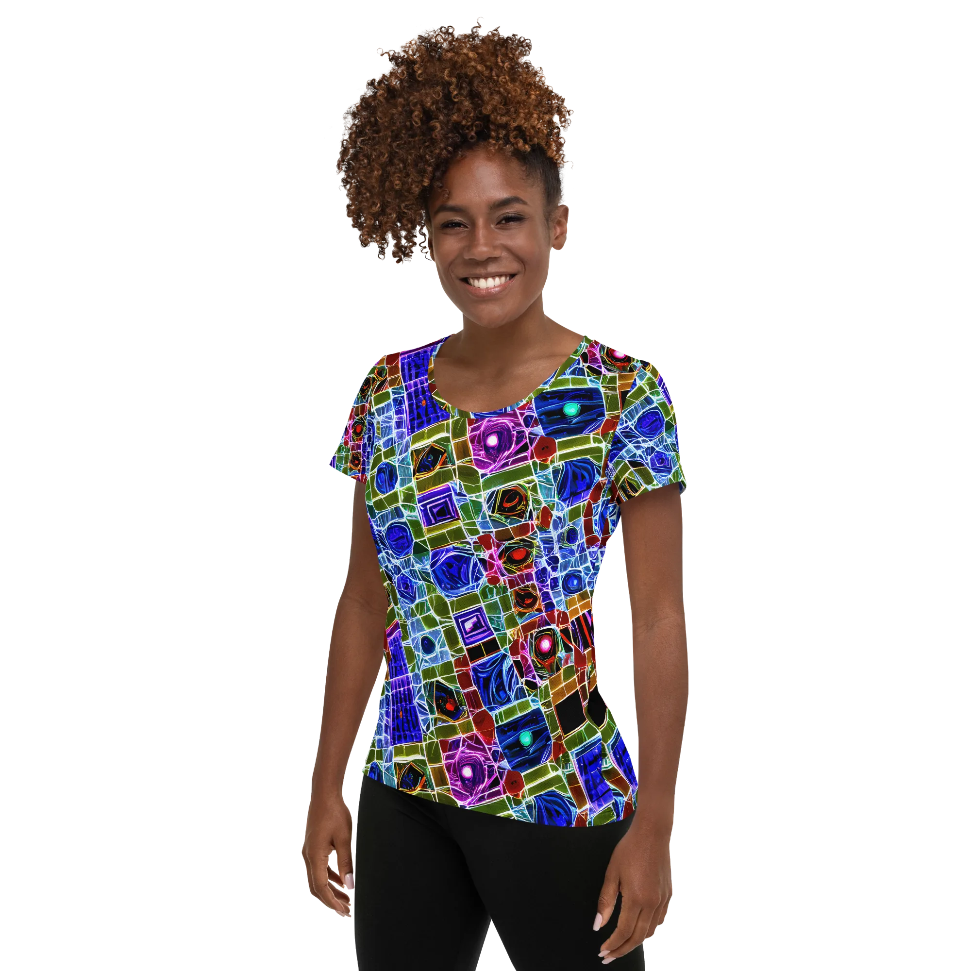 Neon Shardwork on Women's Athletic T-Shirt — Left