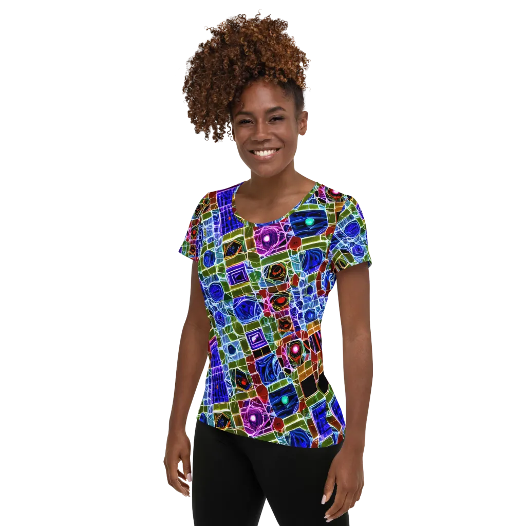 Neon Shardwork on Women's Athletic T-Shirt — Left