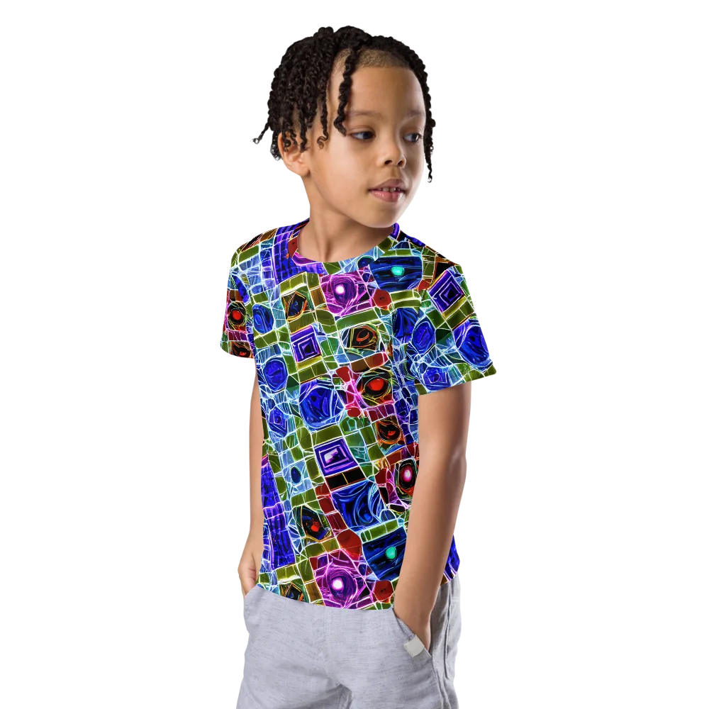Neon Shardwork on Kids Crew Neck T-Shirt — Left Front