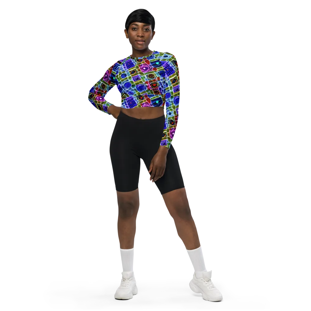 Neon Shardwork on Long Sleeve Crop Top — Front