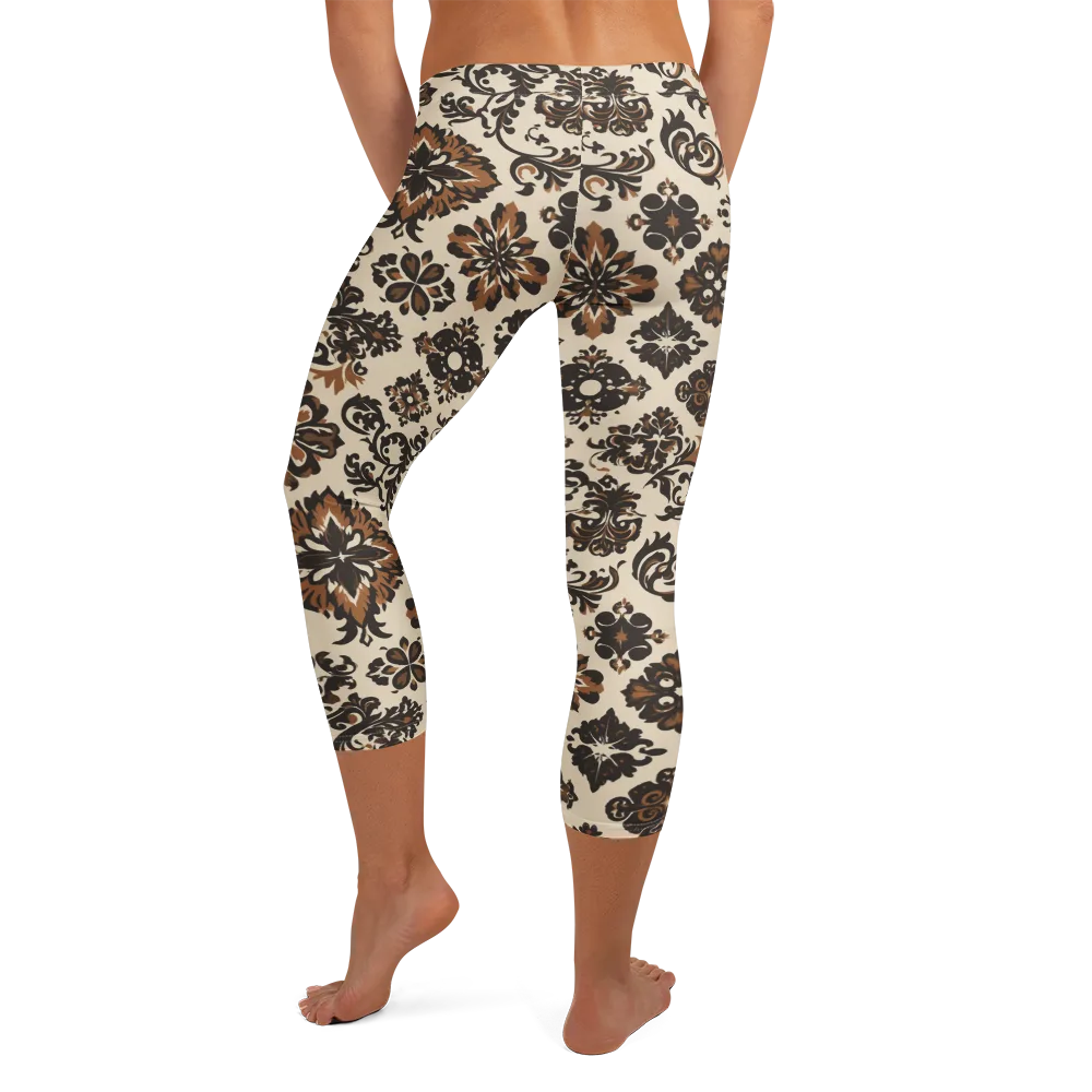 Cinnamon Damask on Capri Leggings — Back