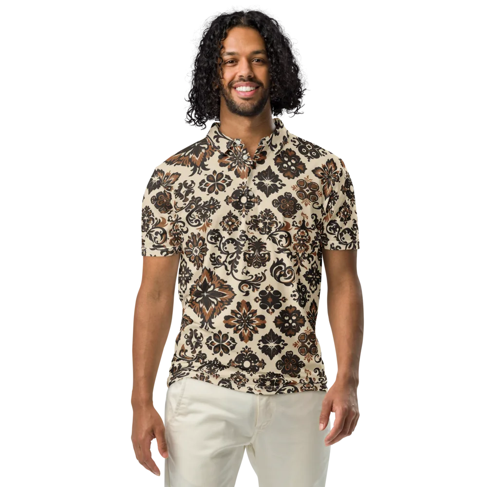 Cinnamon Damask on Men's Slim Fit Polo Shirt — Front