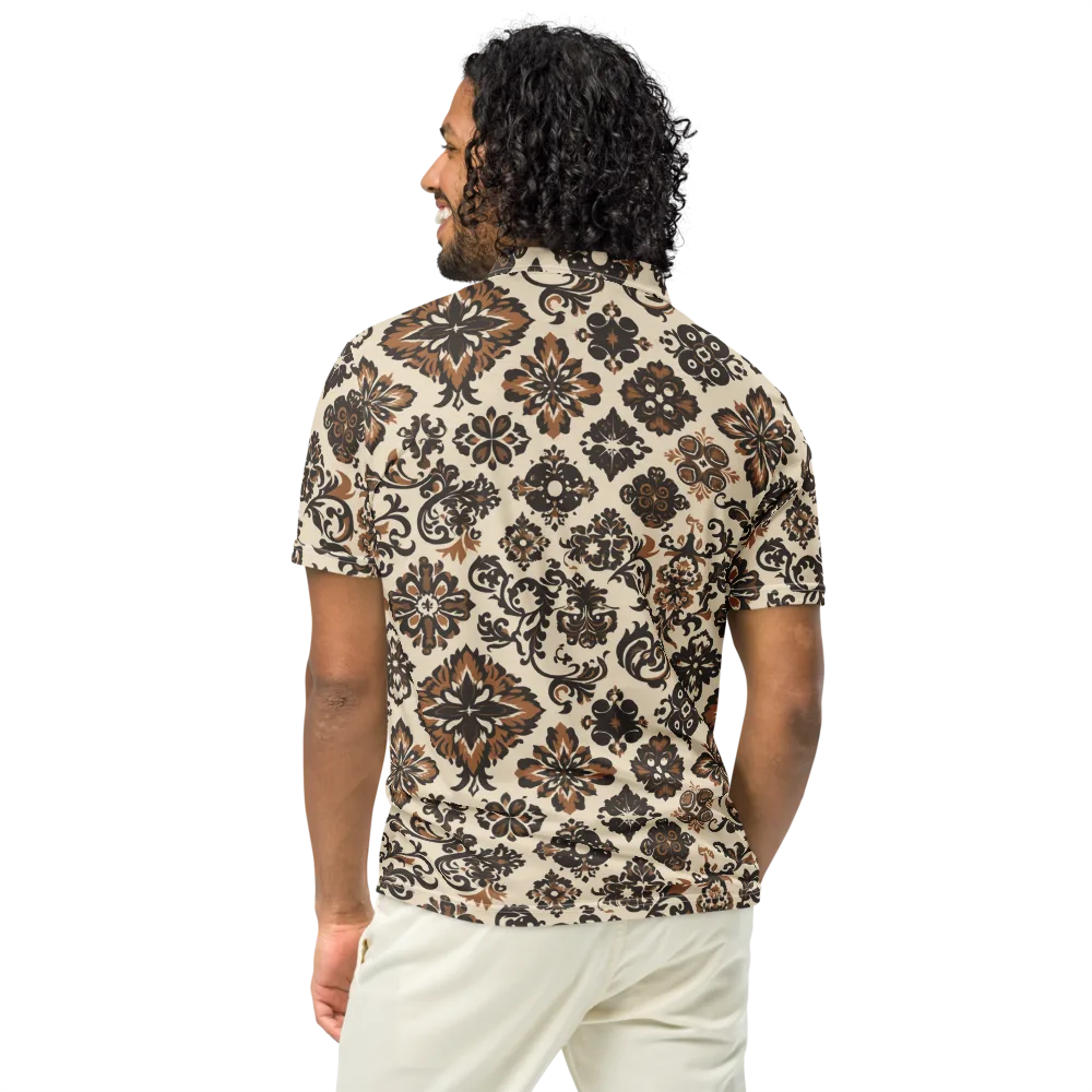 Cinnamon Damask on Men's Slim Fit Polo Shirt — Back