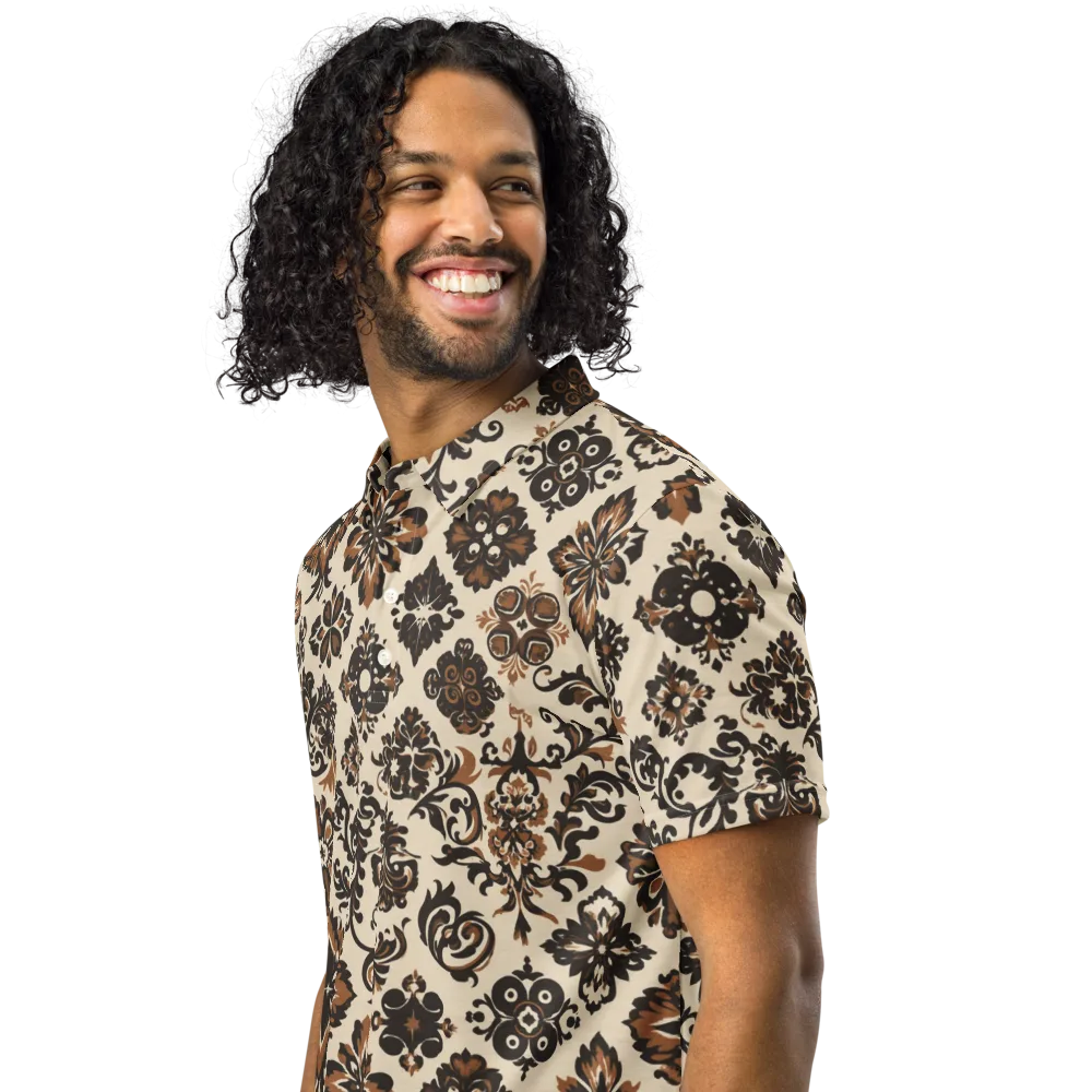 Cinnamon Damask on Men's Slim Fit Polo Shirt — Left Front