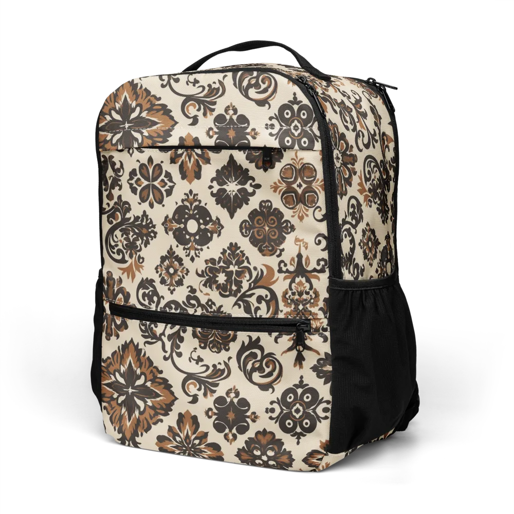 Cinnamon Damask on Utility Backpack — Left Front