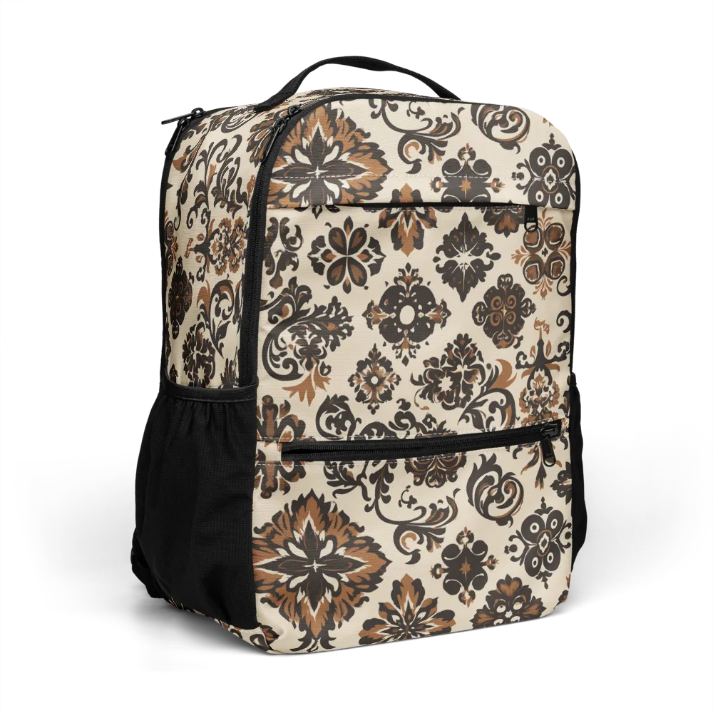 Cinnamon Damask on Utility Backpack — Right Front