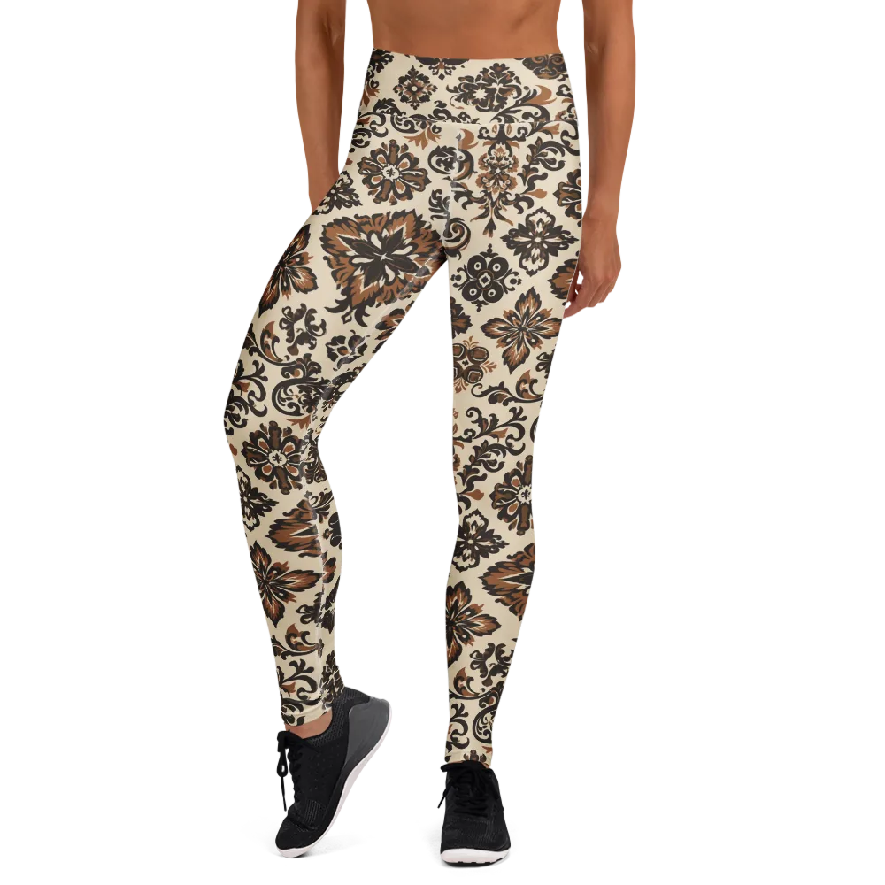 Cinnamon Damask on Yoga Leggings — Front