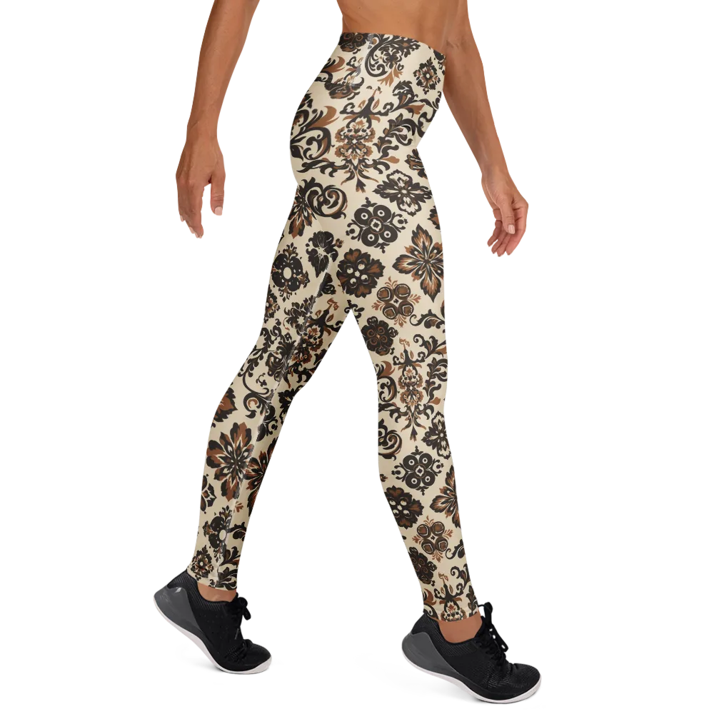 Cinnamon Damask on Yoga Leggings — Right