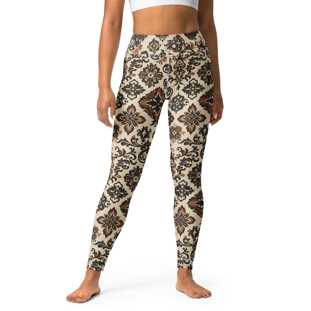 Cinnamon Damask on Yoga Leggings — Front