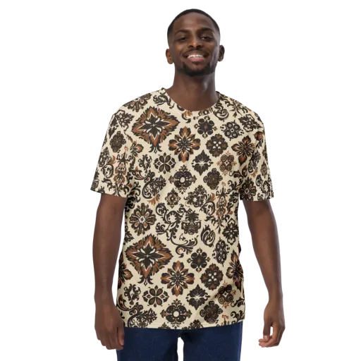 Cinnamon Damask on a Men's Crew Neck T-Shirt
