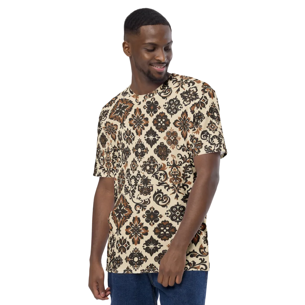 Cinnamon Damask on Men's Crew Neck T-Shirt — Left