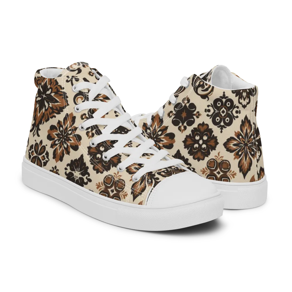 Cinnamon Damask on Men's High Top Canvas Shoes — Right