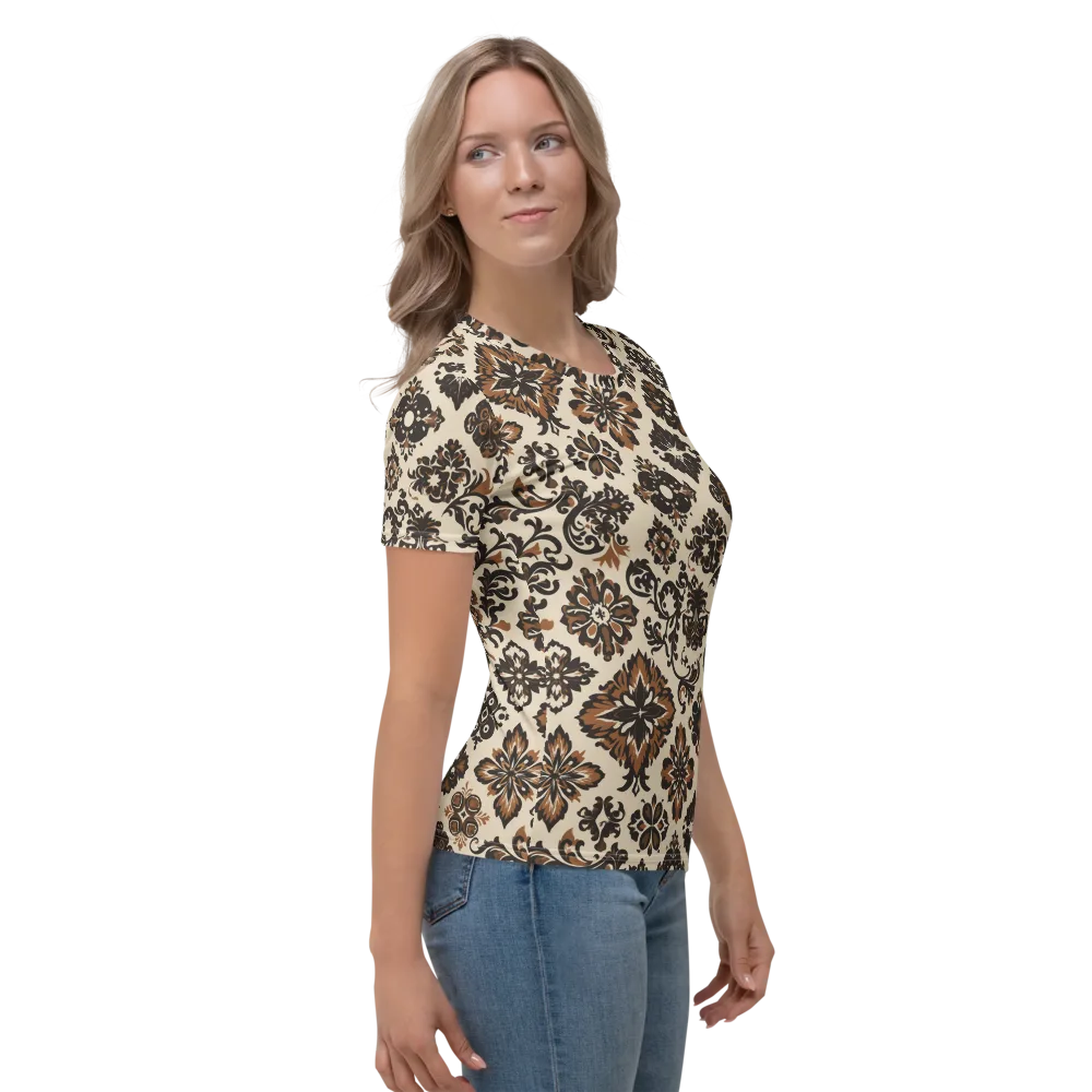 Cinnamon Damask on Women's Crew Neck T-Shirt — Right